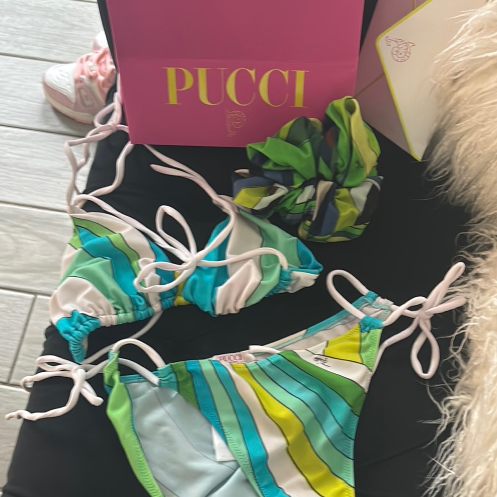 Emilio Pucci Green and Blue Artistic Bikini